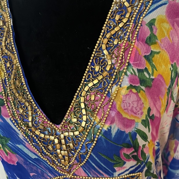 Custom Made Indian Style Blue Floral Tunic - Fits Size Small to Medium - Picture 6 of 7